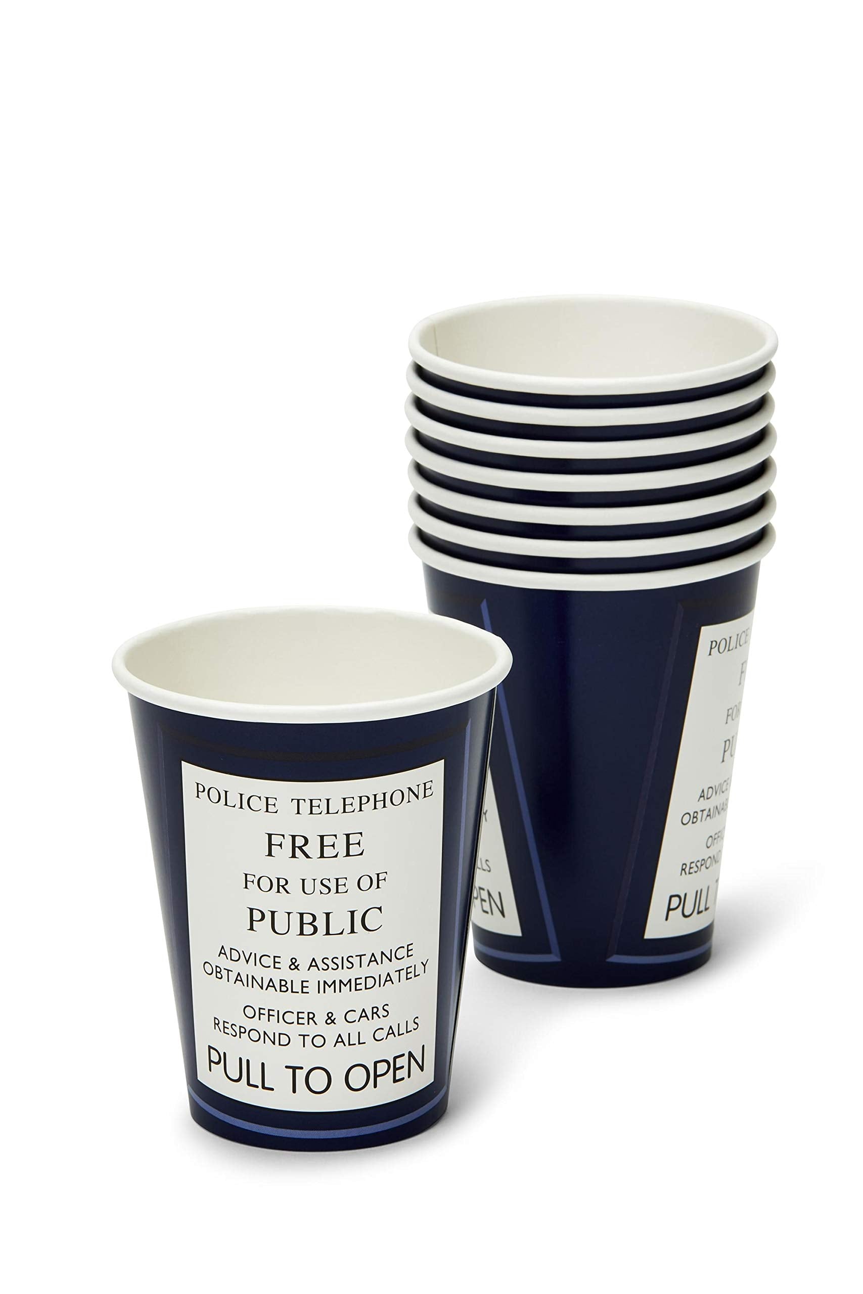 Doctor Who Tardis Party Cups - 8-Piece 9Oz Paper Cup Set - Tardis Police Call Box Door - Themed Tableware Party Decorations - Space & Time Travel