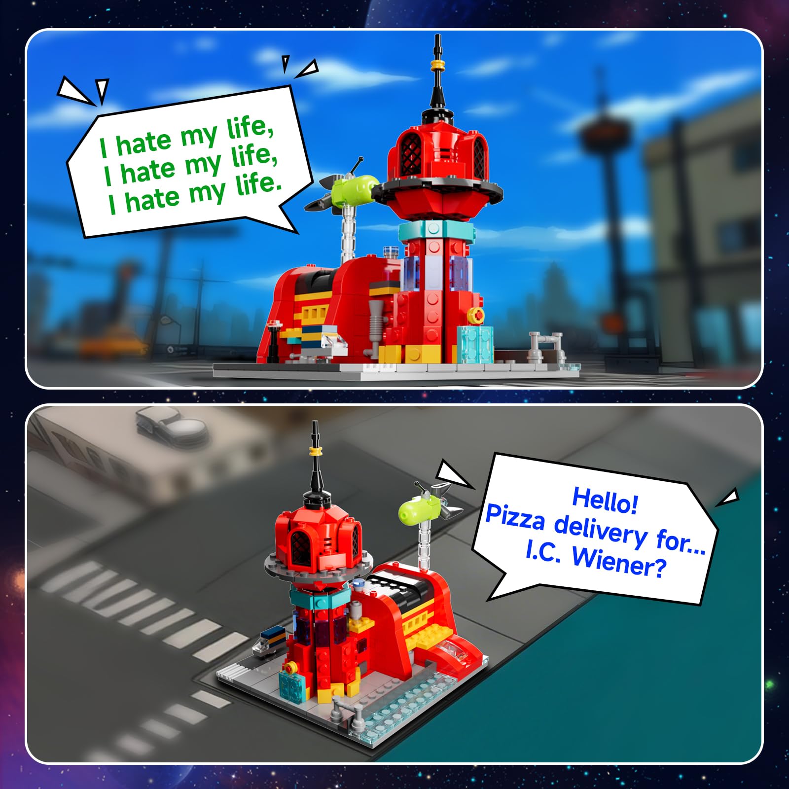 Future Planet Express Headquarter Building Set, Comedy Animation Spaceship Toy, A Collectible Gift for Anime Fans, Suitable for 14+ Adults Boys Girls