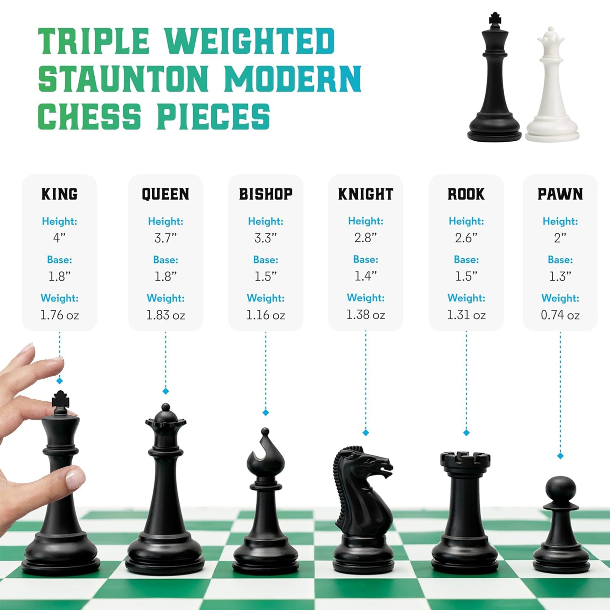 Best Chess Set Ever 3X Tournament Modern Chess Set with Weighted Staunton Pieces, 20x20 Double-Sided Silicone Board, Strategy Guide and Storage Bags