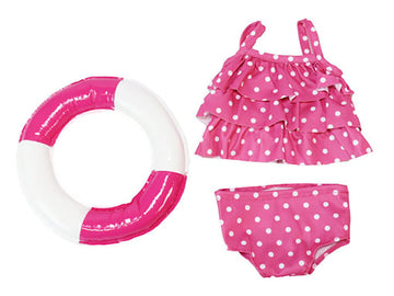 Hot Pink Polkadot 2-Piece Bathing Suit with Float for 18-Inch Dolls | Premium Quality & Trendy Design | Dolls Clothes