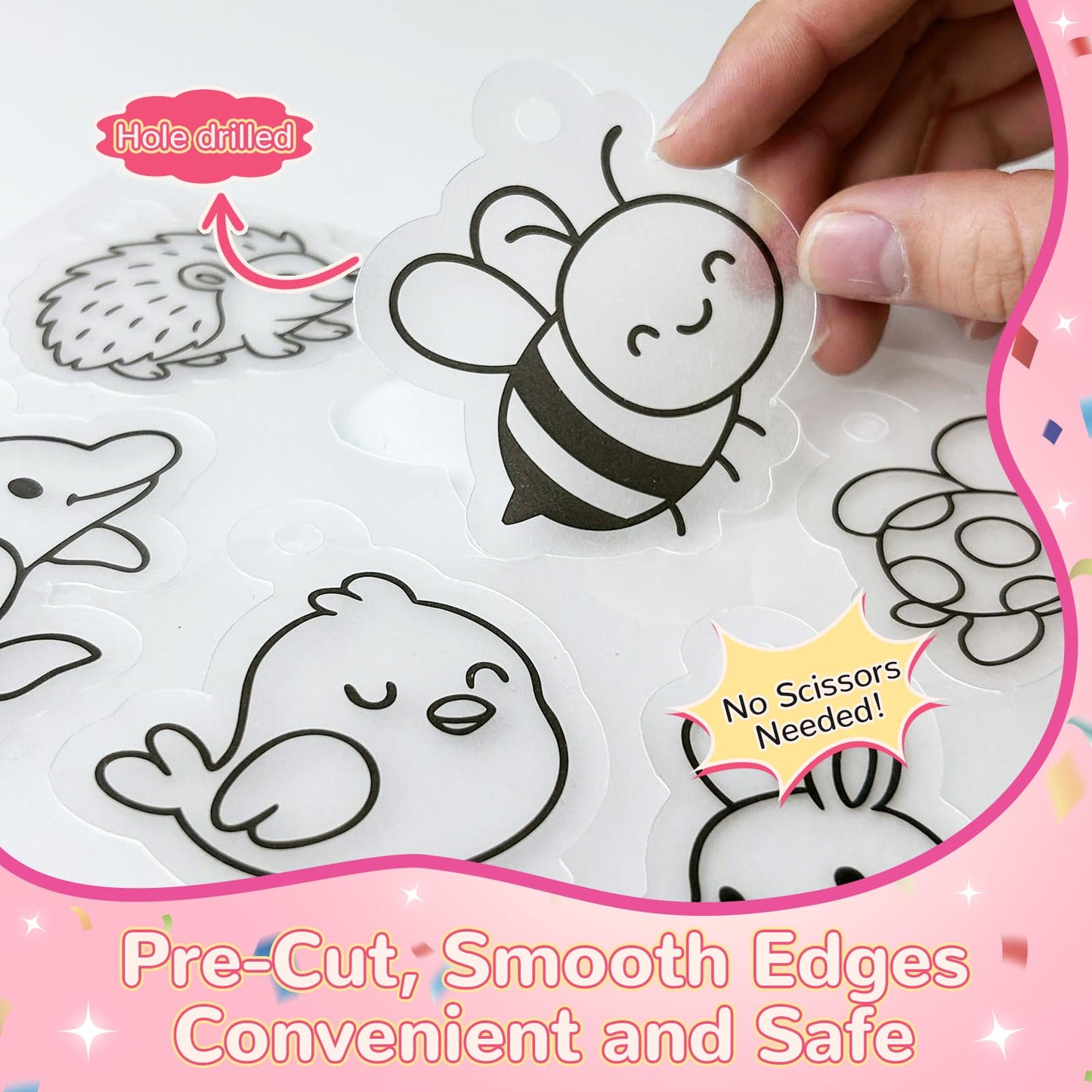 NewFamily 51Pcs Shrink Art Kit for Kids, 36 Pre-Cut Shrink Plastic Charms with 15 Charm Accessories, No-Mess DIY Jewelry Making Craft Set for Girls