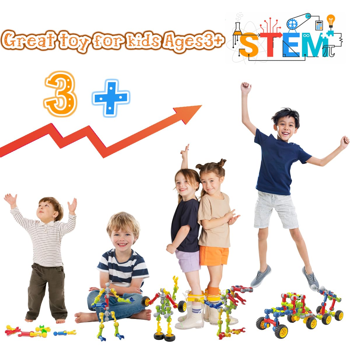 KUTOI Stem Building Blocks Set - 167 Pcs With Wheels - Ideal for 5 Year Old Boys and Girls - Educational and Creative Building Games