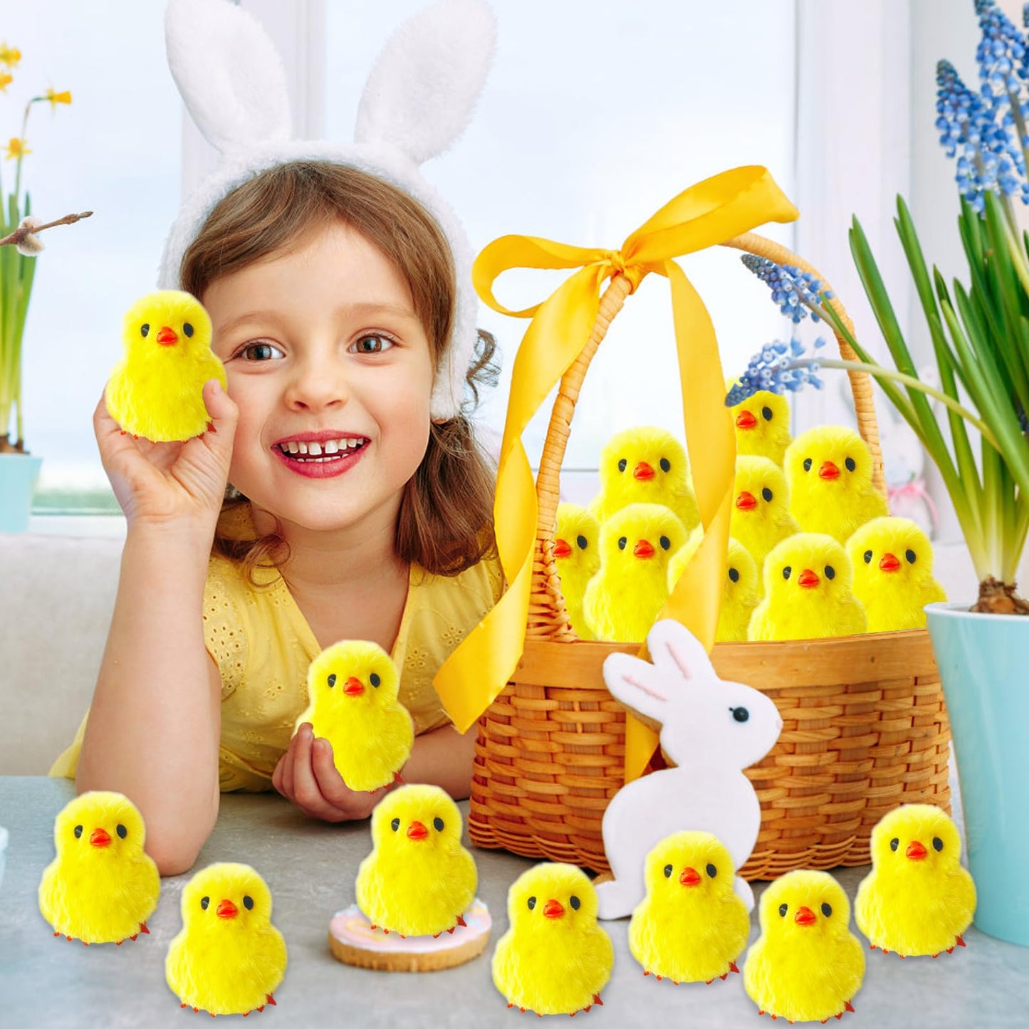 Baaxxango 24 PCS Easter Fluffy Chicks,3.4 Inch Yellow Soft Plush Chicks Figurines,Realistic Plush Farm Chick Mini Ornaments Stuffed Animal