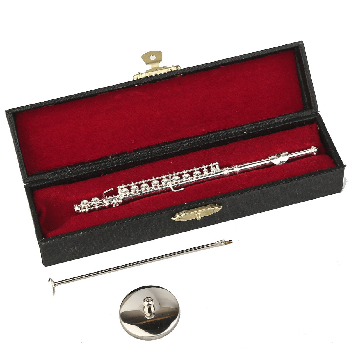 Dselvgvu Miniature Flute with Stand and Case Brass Mini Musical Instrument Replica Collectible Figurines Dollhouse Accessories Model Home Decorations