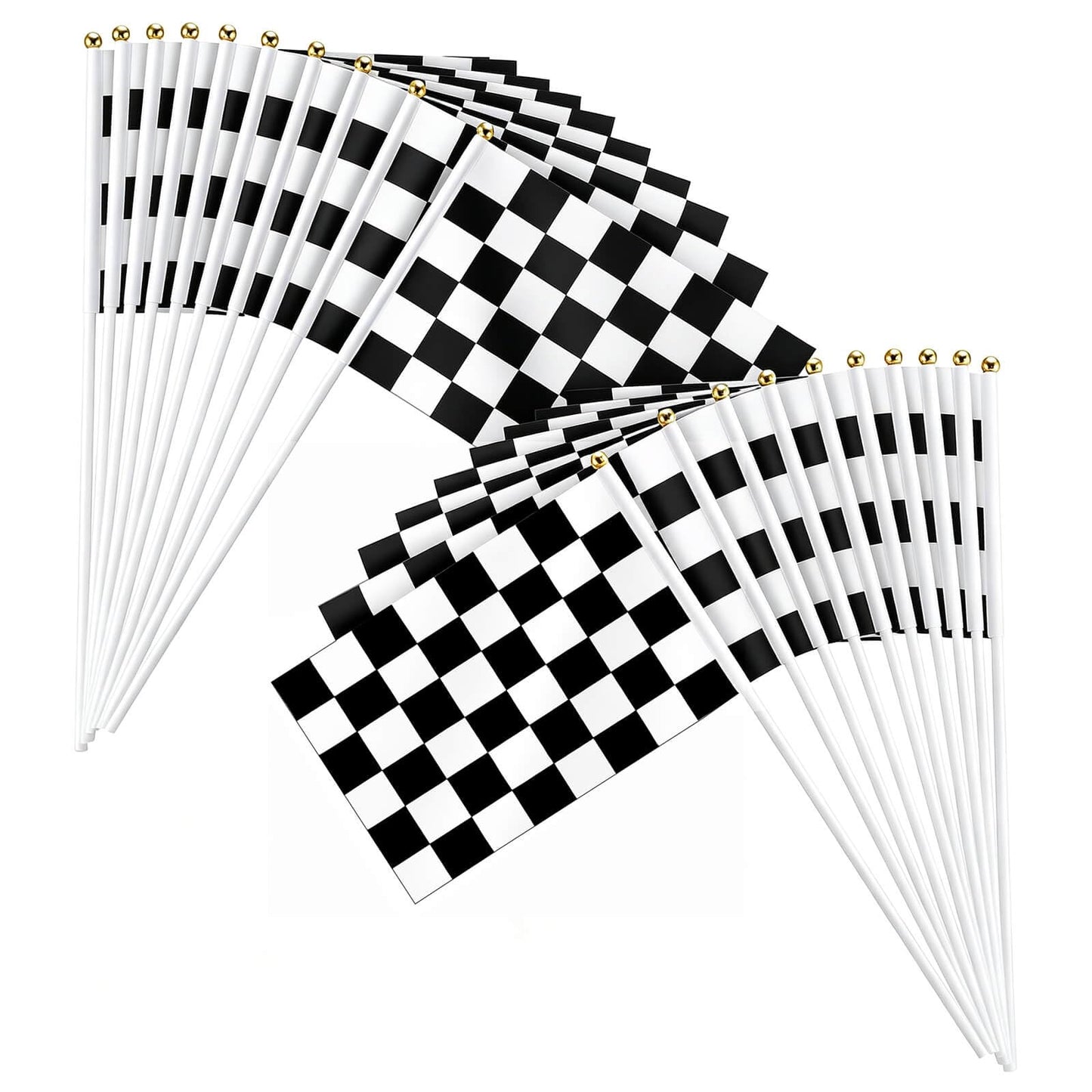 Piokio 20 Pack 8"x5.5" Black and White Checkered Racing Stick Flag, Racing Hand Held Stick Flags, for Nascar Race Party Supplies