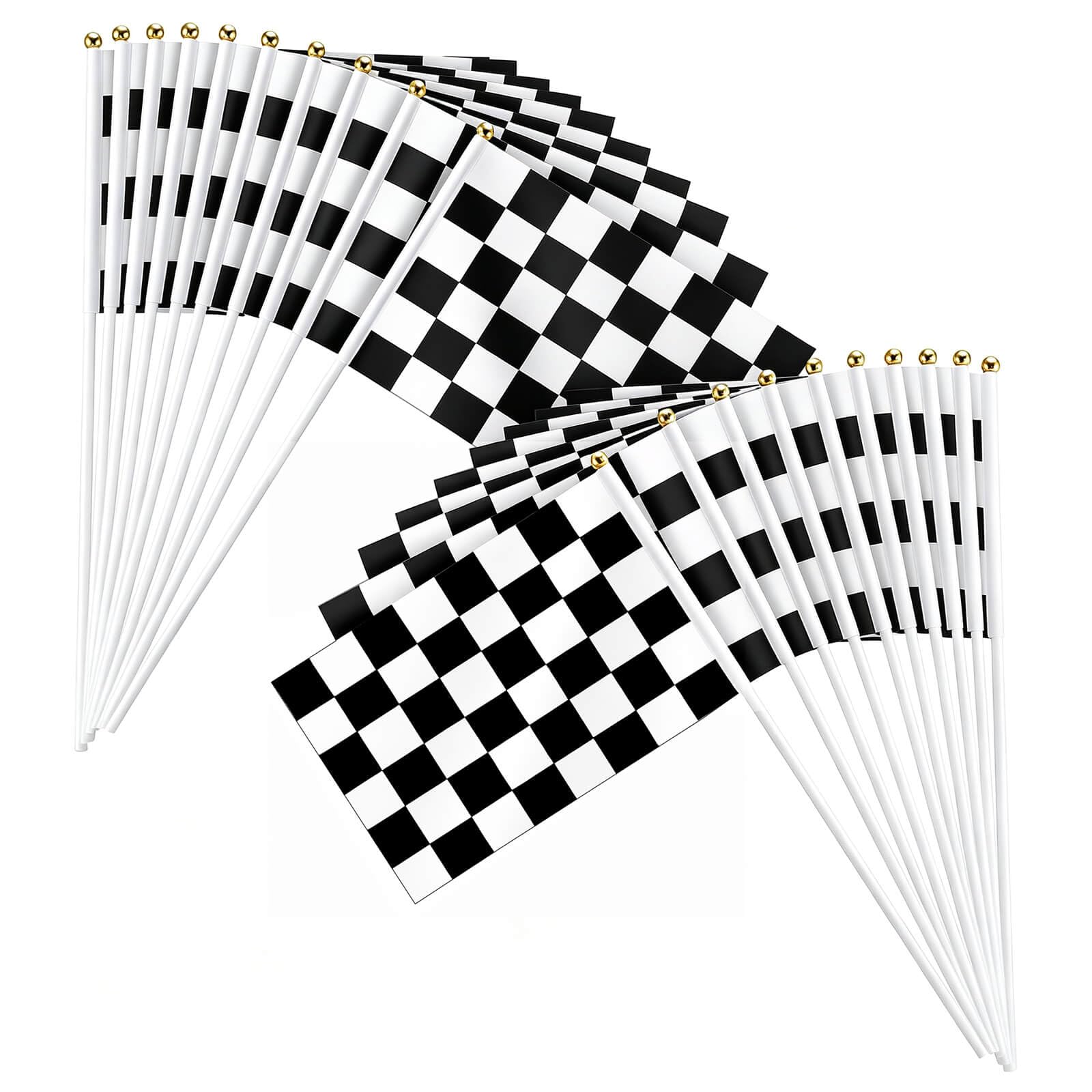 Piokio 20 Pack 8"x5.5" Black and White Checkered Racing Stick Flag, Racing Hand Held Stick Flags, for Nascar Race Party Supplies