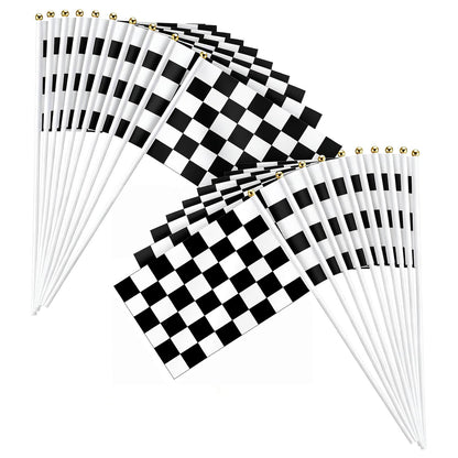 Piokio 20 Pack 8"x5.5" Black and White Checkered Racing Stick Flag, Racing Hand Held Stick Flags, for Nascar Race Party Supplies