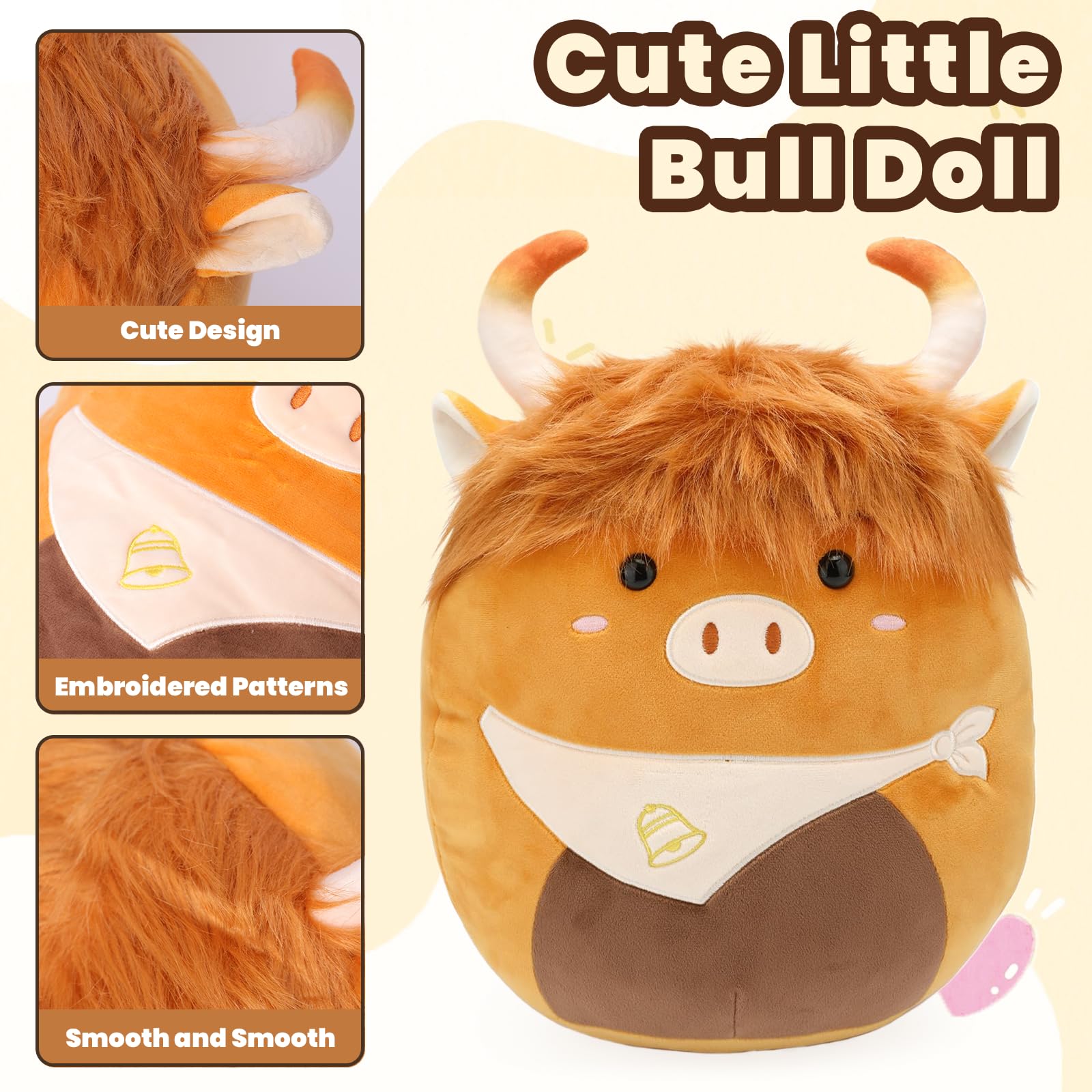 Yytoyshop Highland Cows Plush Pillow Adorable Cow Stuffed Animal Plushies Toys Soft Fluffy Cow Plush Pillow for Kids Adults Home Decor