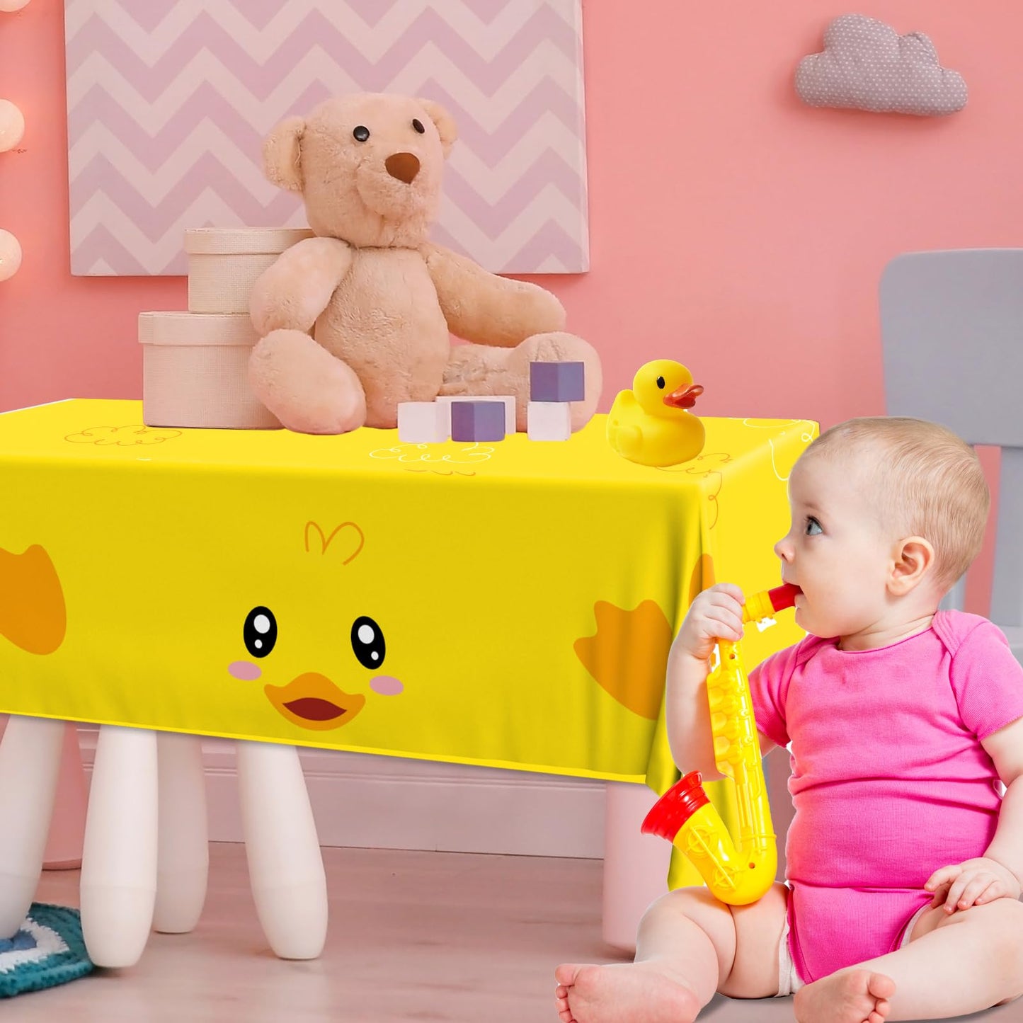 Dydamud 3pcs Yellow Duckie Table Cover, Waterproof & Easy to Clean, 70.8x42.5 inches, Duck-themed Tablecloth for Parties, Baby Showers, Gender Reveals