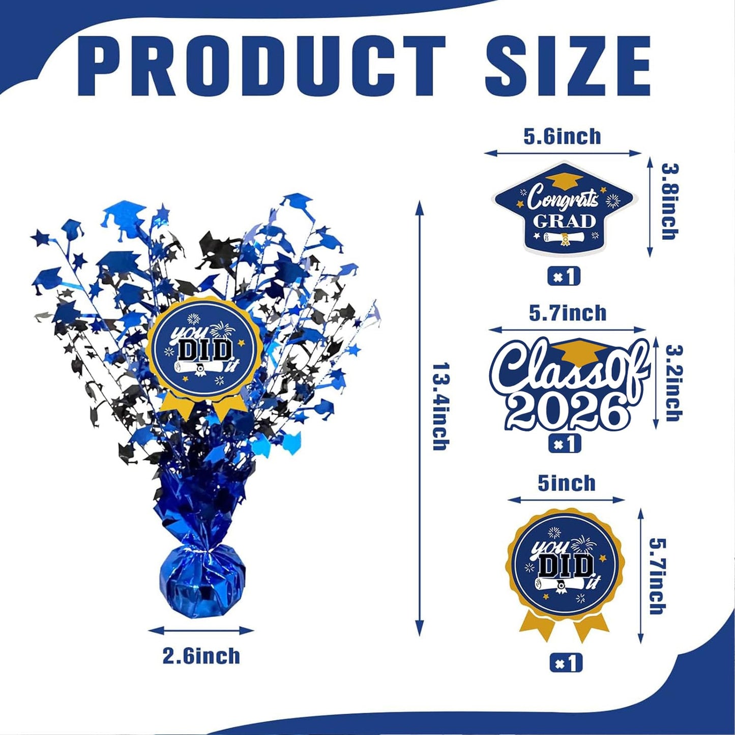 3 Pcs Graduation Table Centerpieces - Balloon Weight Centerpieces Blue Glitter Foil Graduate Cap Centerpieces for 2026 Graduation Party Table