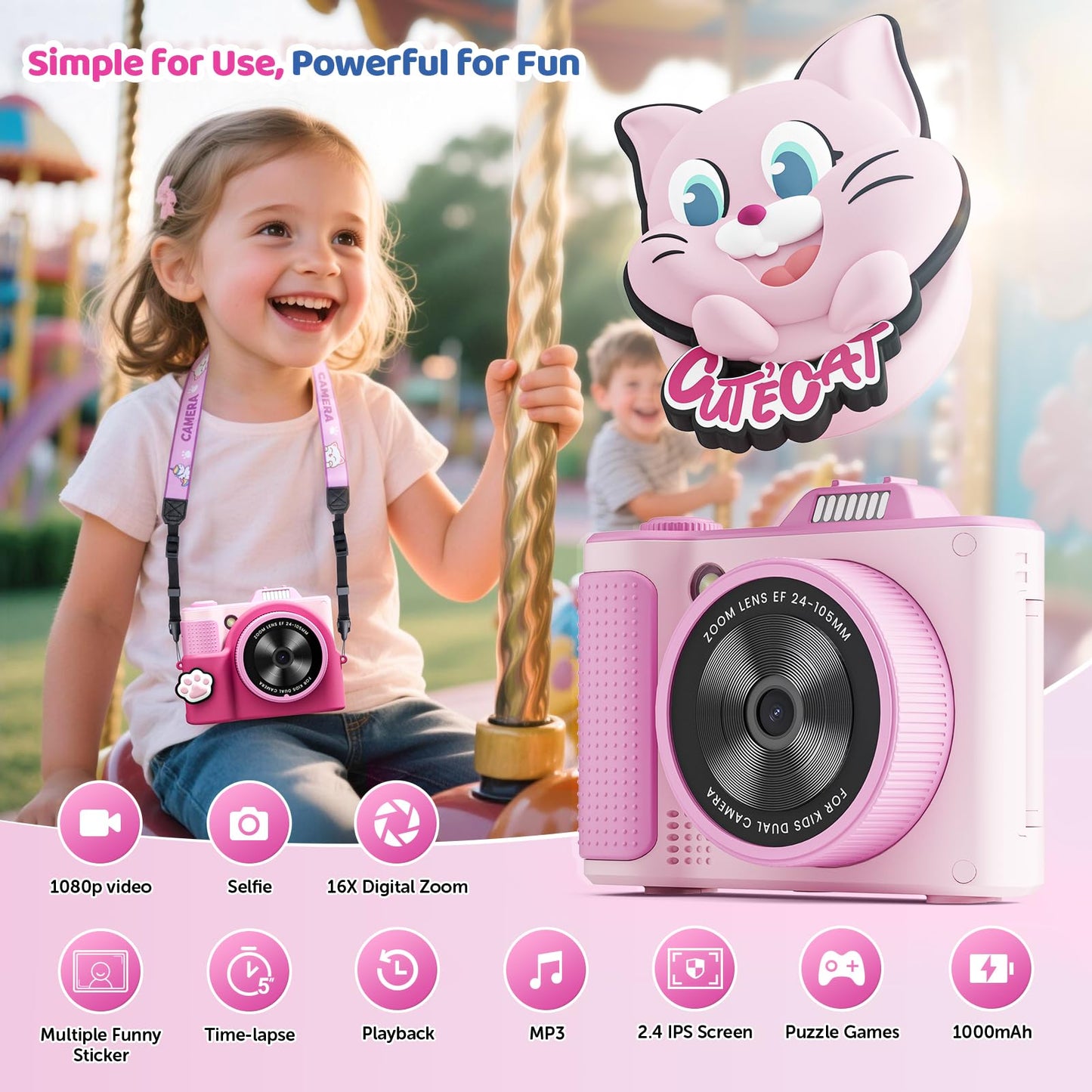 Kids Digital Camera for Girls Boys Age 3-10, My First Camera, 1080P HD Video, Toddler Camera Easy to Use, Shockproof Durable, Toys Gift for Kids