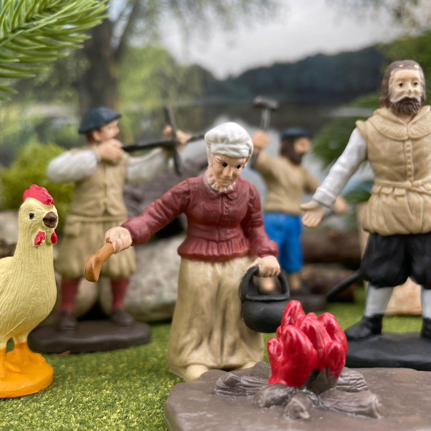 Safari Ltd. Jamestown Settlers TOOB - 10 Figurines: Sailor, Gardener, Blacksmith, Settlers, John Smith, Chicken, Pig, Cannon - Educational Toy Figures