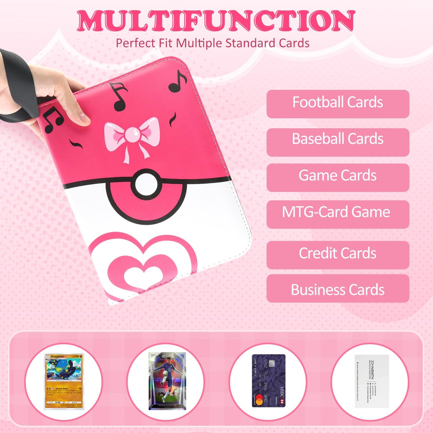 4 Pockets Trading Card Binder, 400 Card Holders with 50 Removable Sleeves, Portable Card Binder Album with zipper, Card holder Book for Game, Sport