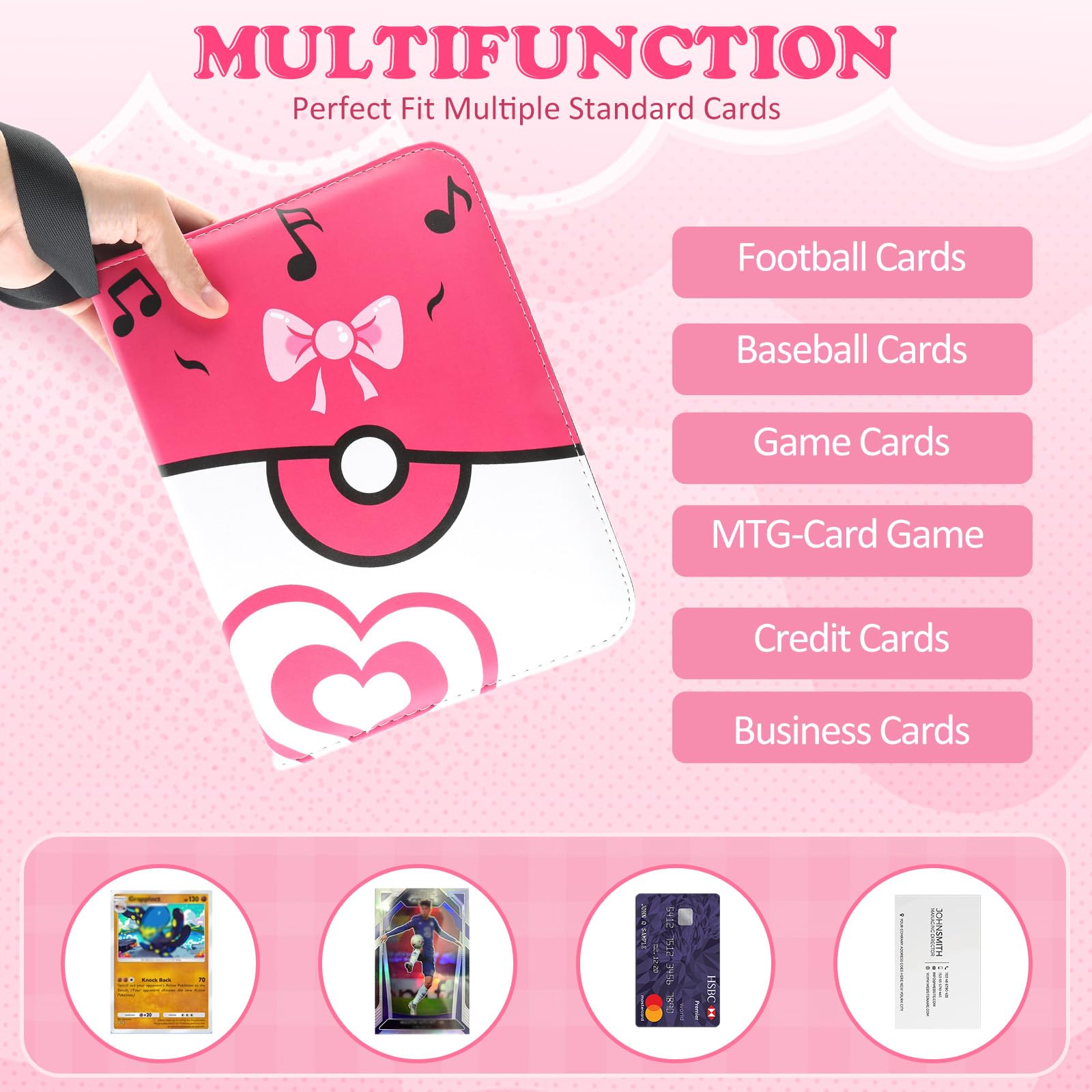 4 Pockets Trading Card Binder, 400 Card Holders with 50 Removable Sleeves, Portable Card Binder Album with zipper, Card holder Book for Game, Sport