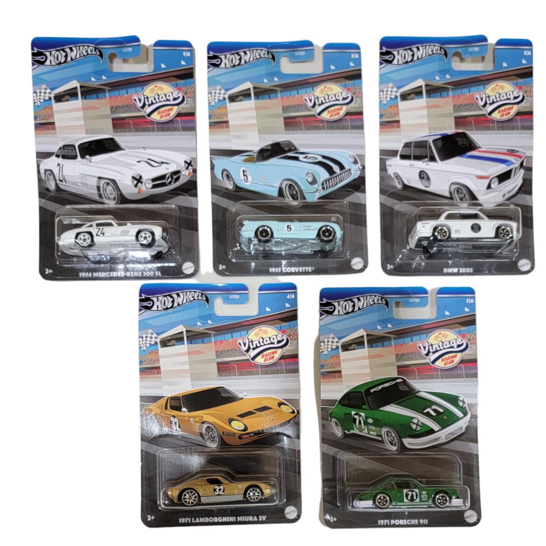 Hot Wheels 2024 Vintage Racing Club Set of 5 Diecast Vehicles from HRT81-956A Release Bundle