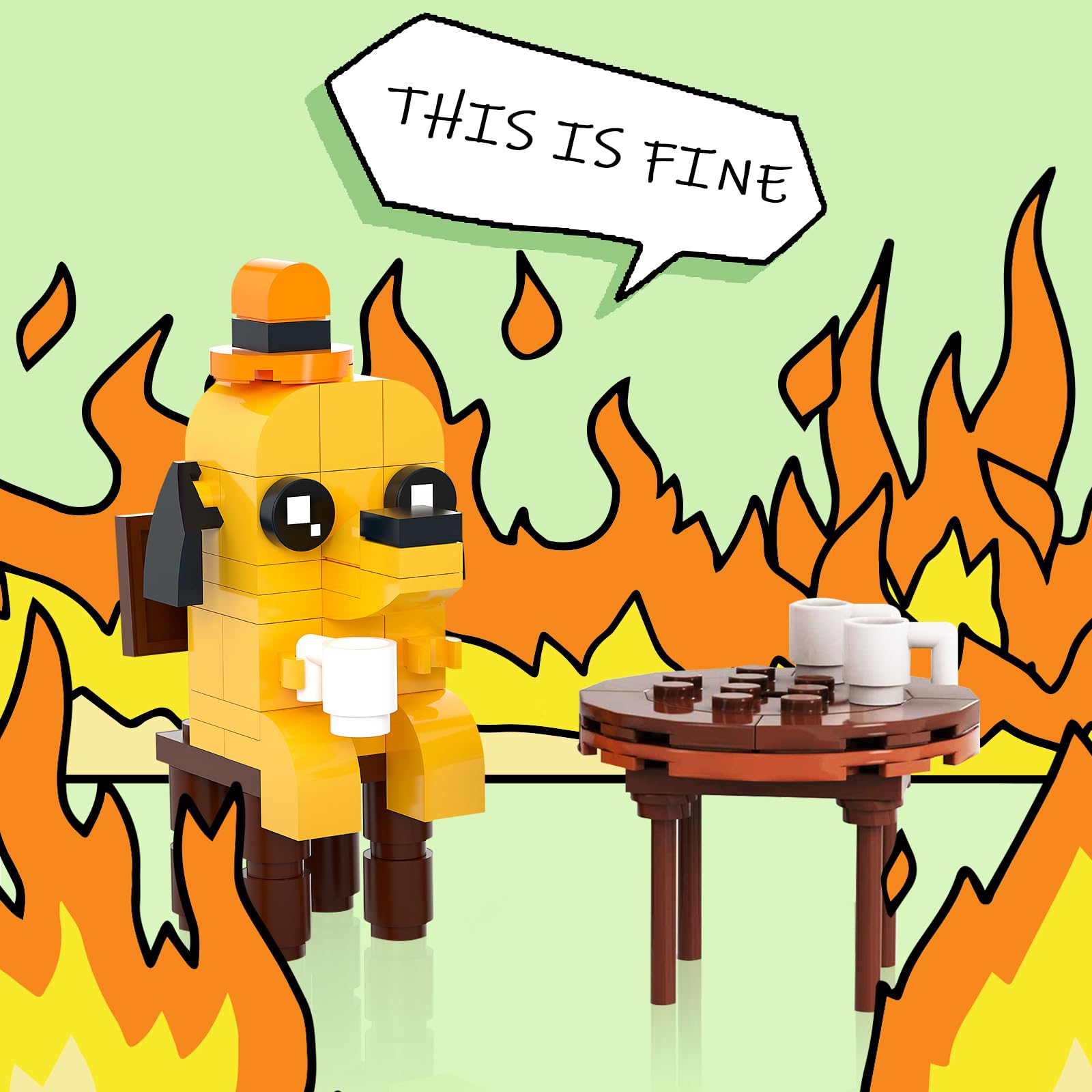 Nubee This is Fine Dog Building Set, Funny Meme Character Building Kit Coffee Fire Cartoon Dog Toys, Cute Puppy Figure MOC Birthday Chirstmas White