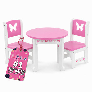 Emily Rose 18 Inch Doll Dining Table & 2 Chair Kitchen Set - Pink Butterfly