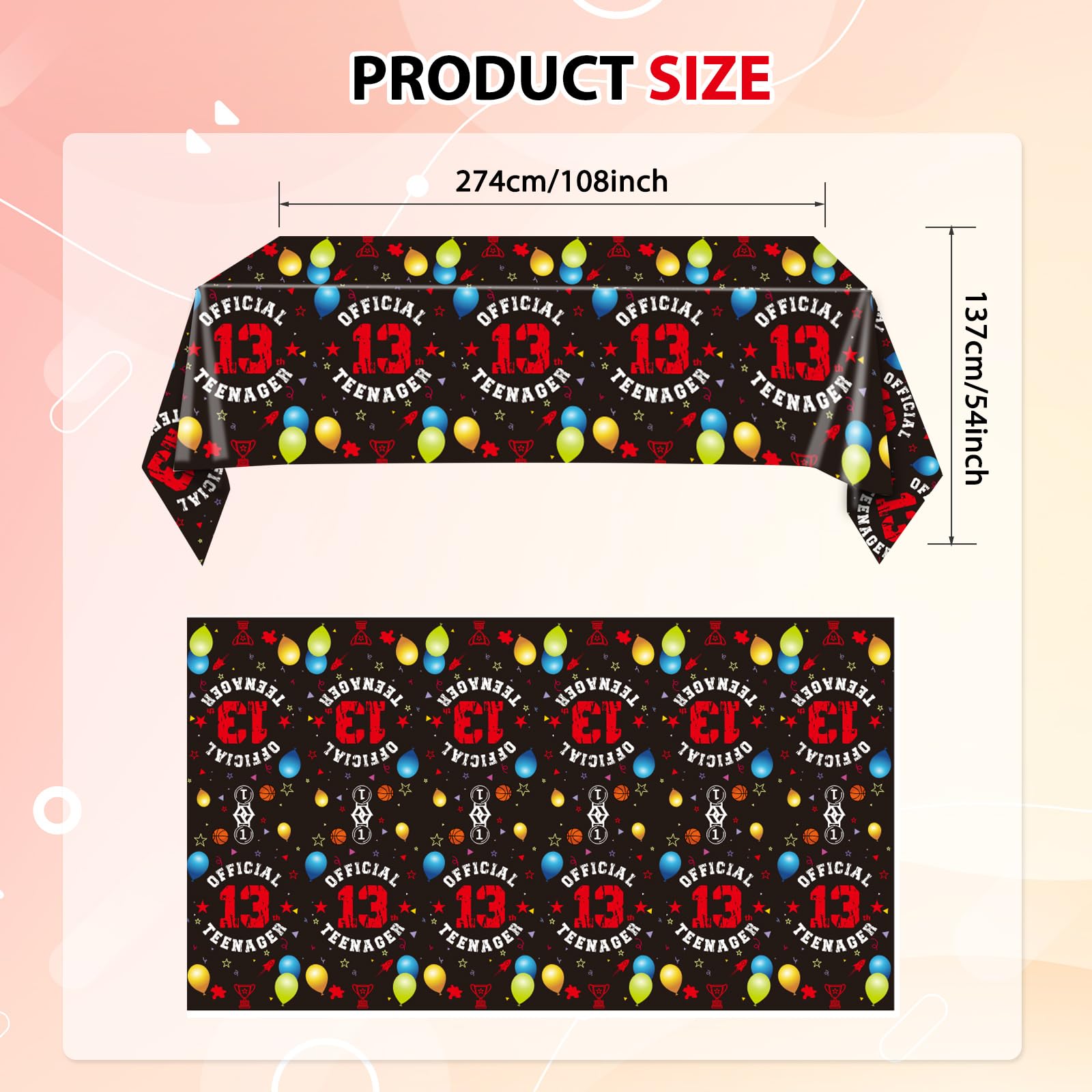 Xiliconie 13th Birthday Decorations for Boys Red Black Official Teenager 13th Party Plastic Disposable Rectangular Table Cover for Boys Birthday