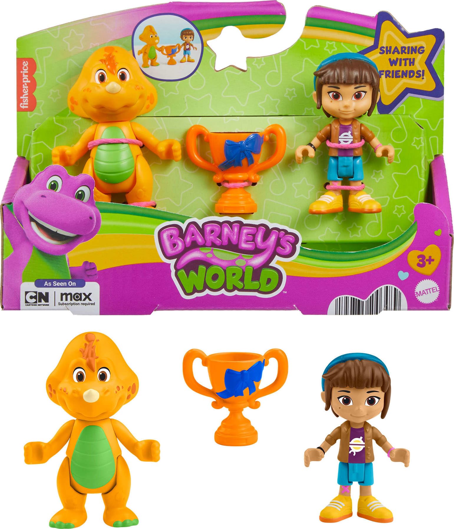 Fisher-Price Barney’s World Preschool Toy Barney’s Friend Mel & Billy Dino 3-Piece Figure Set for Pretend Play Kids Ages 3+ Years