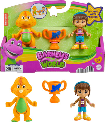 Fisher-Price Barney’s World Preschool Toy Barney’s Friend Mel & Billy Dino 3-Piece Figure Set for Pretend Play Kids Ages 3+ Years