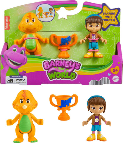 Fisher-Price Barney’s World Preschool Toy Barney’s Friend Mel & Billy Dino 3-Piece Figure Set for Pretend Play Kids Ages 3+ Years
