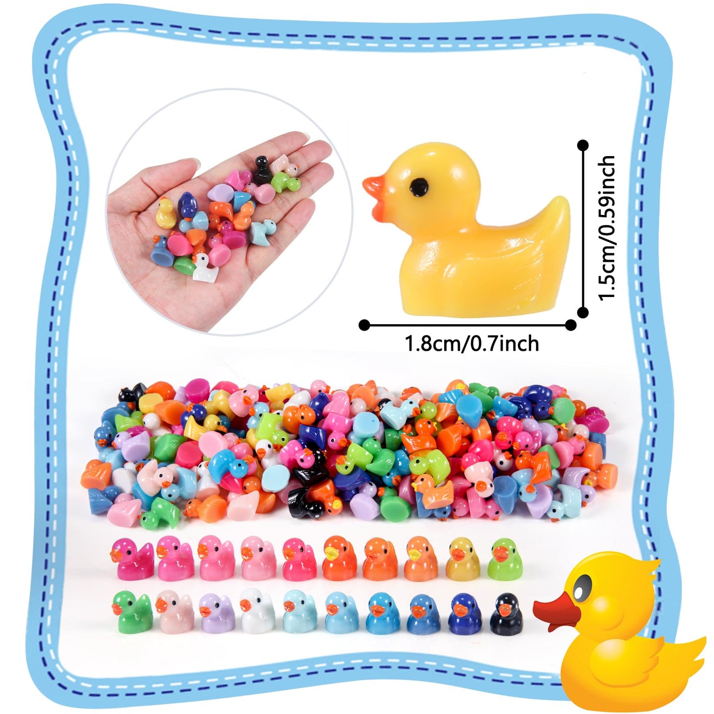 HUADELAIMA 200 Mini Duck Set 20 Colors 10 Each 0.7 x 0.6 x 0.4 Inches Ideal for Dollhouse Mini Fairy Gardens Aquarium Potted Plants Hide and Seek