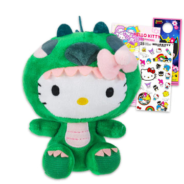 Hello Kitty Plushie Set - Bundle with 6.5" Plush Doll in a Dragon Costume Plus Stickers, Tattoos, More | Hello Kitty Plush Toy Stuffed Animal