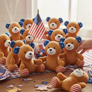 Fun Express 4 1/4" x 4 1/2" Patriotic Stars & Stripes Stuffed Bears - 12 Pieces