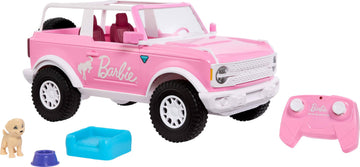 Hot Wheels RC Barbie Ford Bronco Remote-Control Toy Car, RC Vehicle with Puppy Accessory, Dog Bed & Bowl, Plus Stickers for Customization, Fits 2
