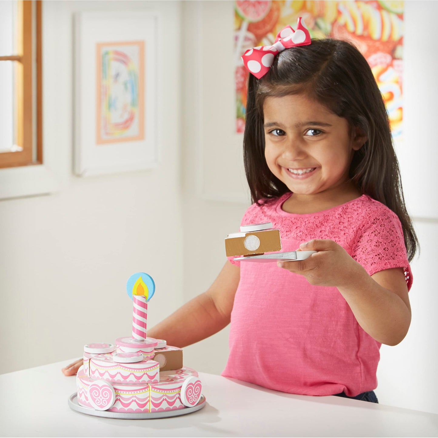 Melissa & Doug Triple-Layer Party Cake Wooden Play Food Set - Birthday Cake Pretend Food Play Set for Toddlers, Kids Ages 3+