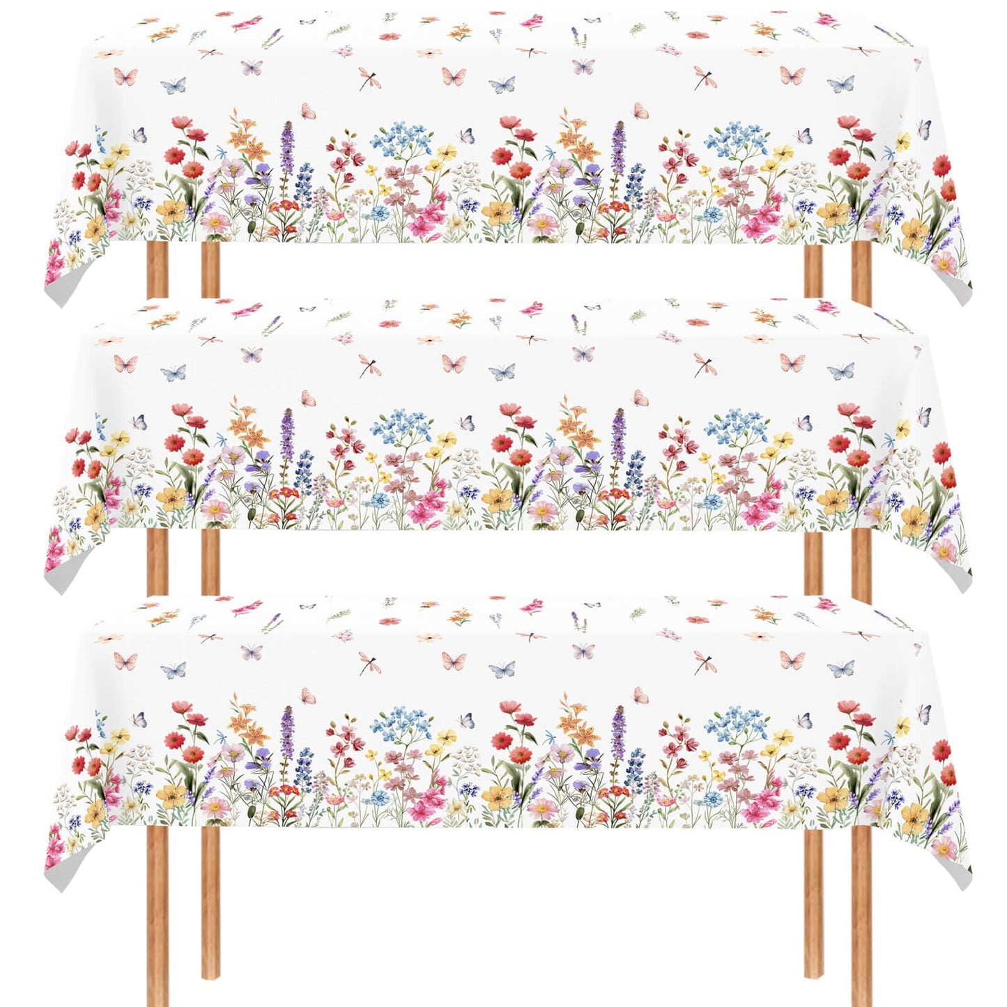 1 Pc Wildflower Tablecloth Spring Summer Floral Table Cover for Butterfly Wildflowers Theme Picnic Dining Holiday Weeding Baby Shower Birthday Tea