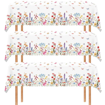 3 Pcs Wildflower Tablecloth Spring Summer Floral Table Cover for Butterfly Wildflowers Theme Picnic Dining Holiday Weeding Baby Shower Birthday Tea