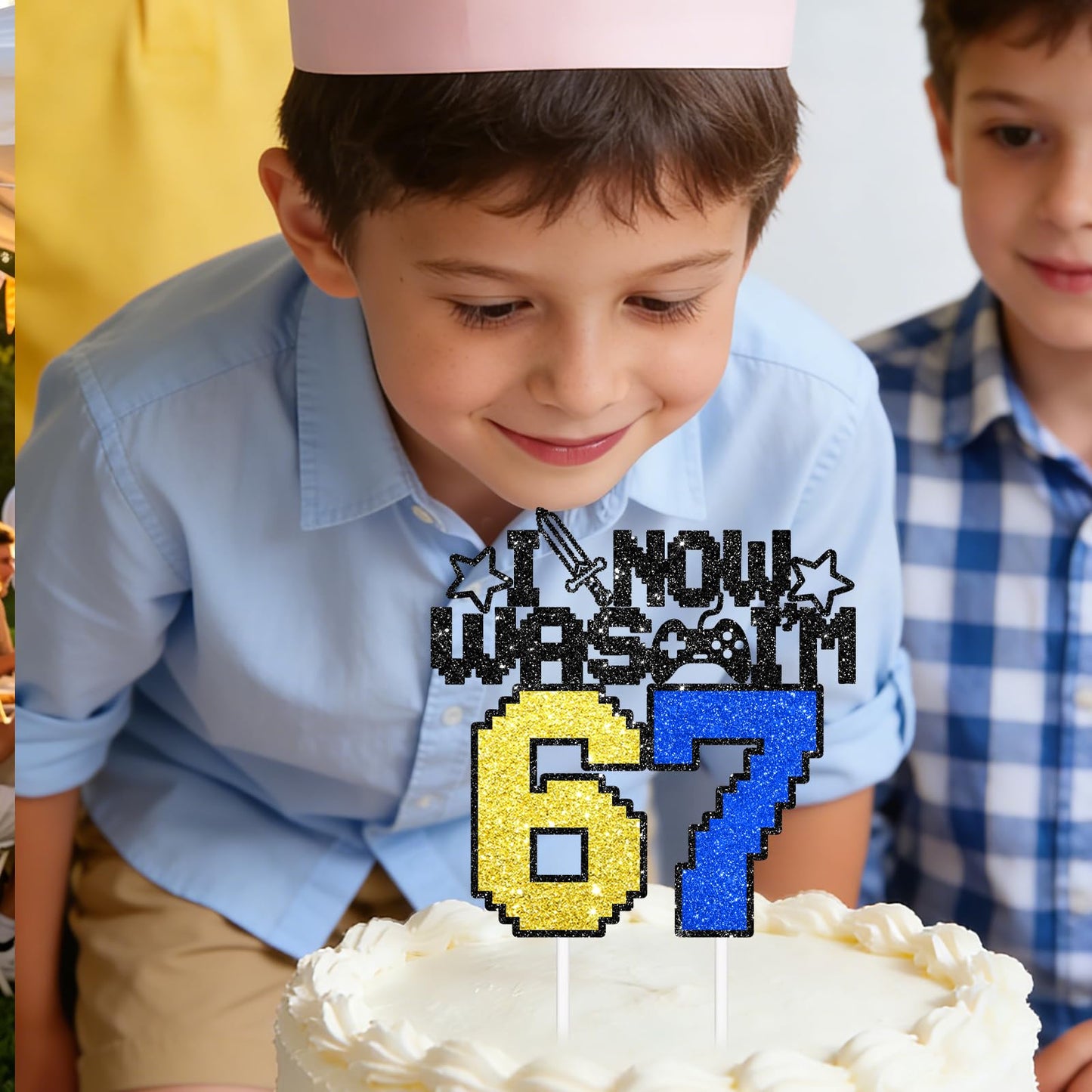 I WAS 6 NOW I'M 7 Cake Topper, 6 7 Birthday Decorations for Boy 7 Year Old