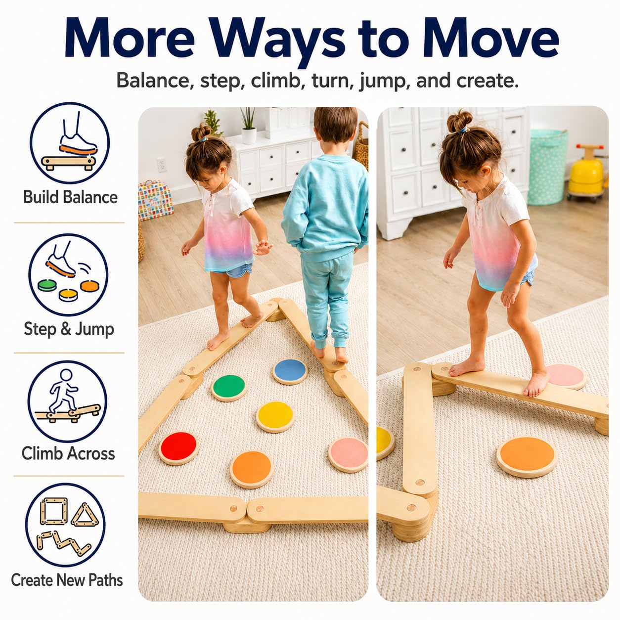Avenlur Majesty Balance Beam for Kids, Toddler Stepping Stones Set