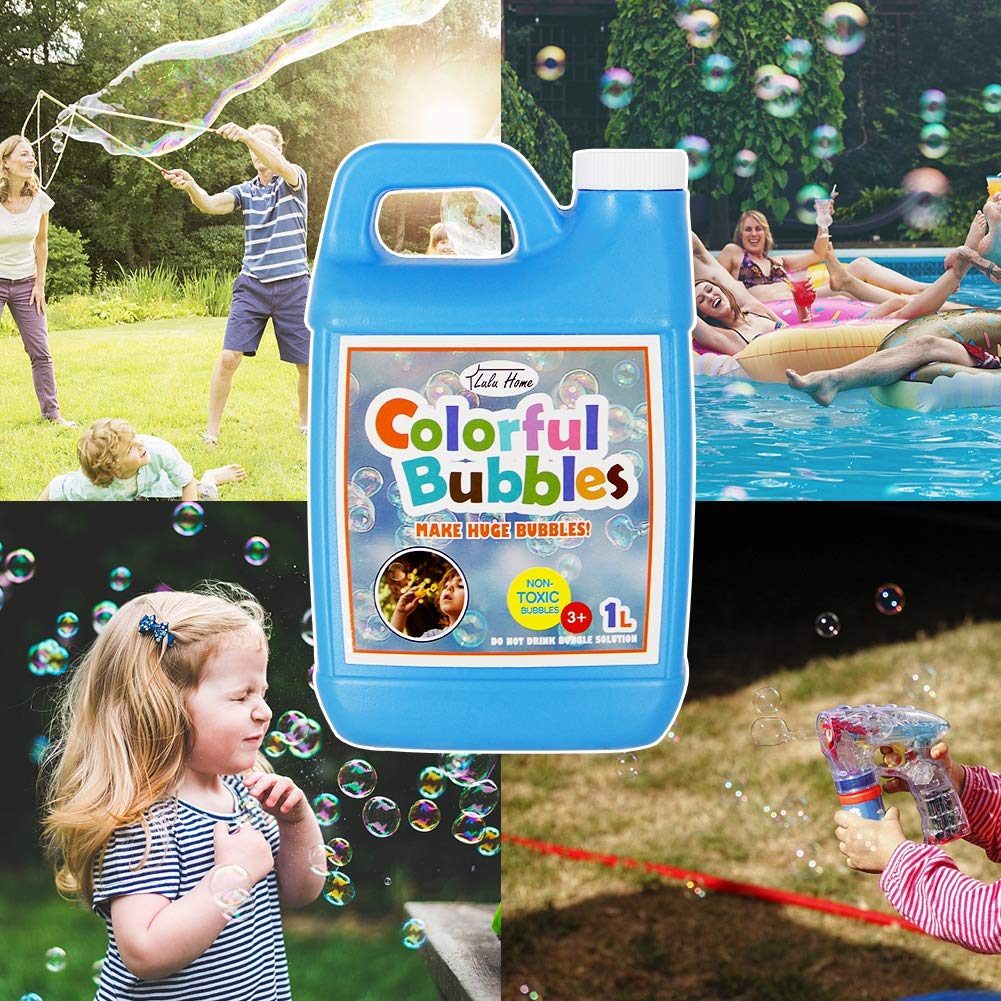 Lulu Home 33.8 OZ/1 L Concentrated Bubble Solution, Refill for Bubble Machines, Giant Wands, and Blowers - Up to 2.5 Gallons for Kids' Birthday