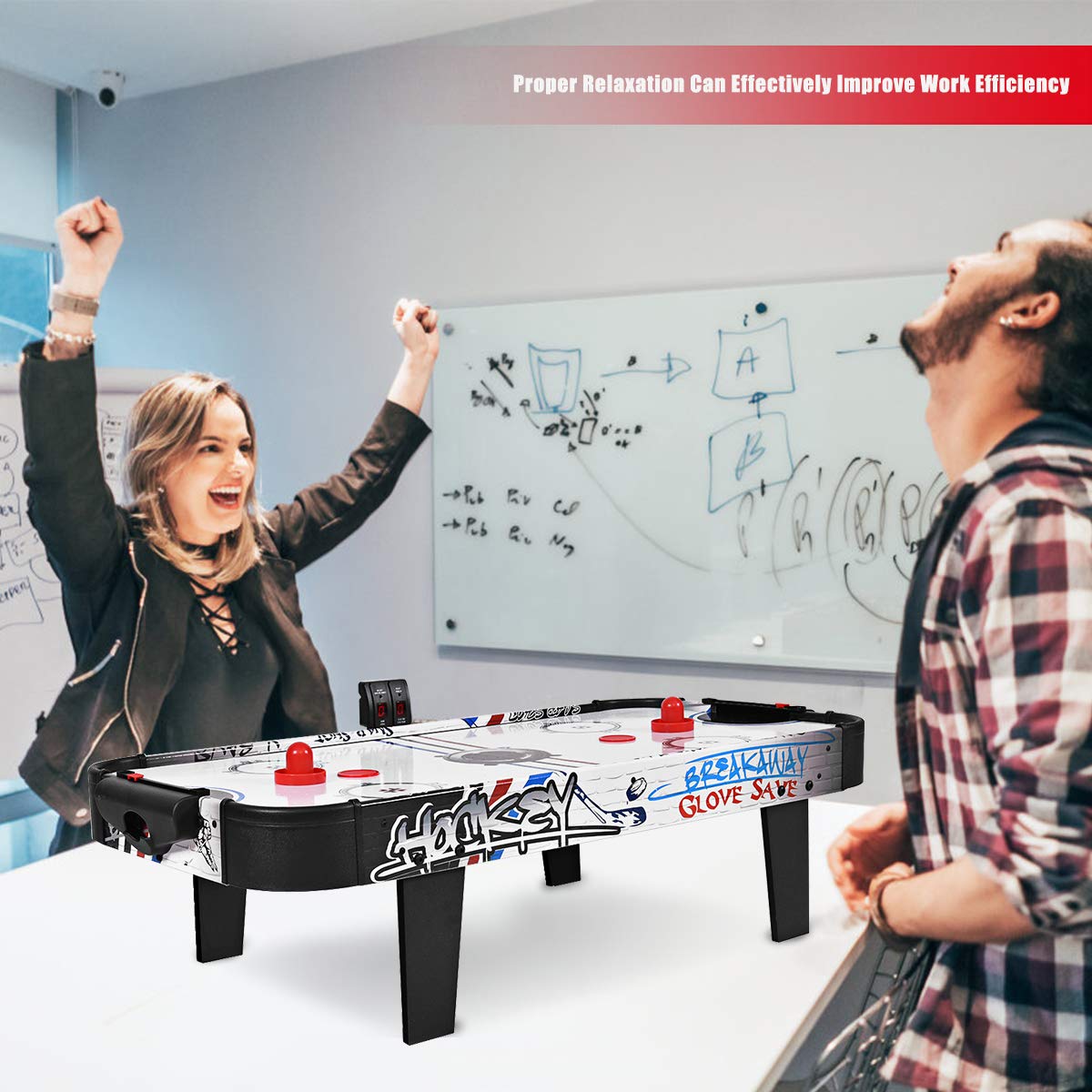 Goplus Air Hockey Table, 42 Inch Tabletop Air Hockey Game with LED Scoreboard, 2 Pucks, 2 Pushers, Powerful Motor, Indoor Arcade Table Gaming Set