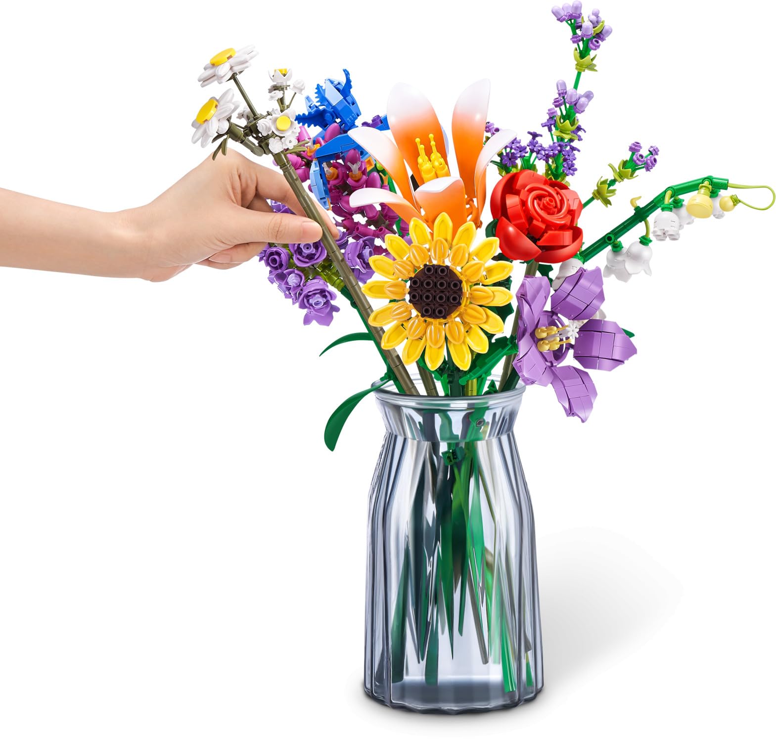 ZURU MAX Premium Garden Building Bricks Collection, Long Flowers Set with 2 Flowers, up to 233 Pieces, 10 Designs to Collect