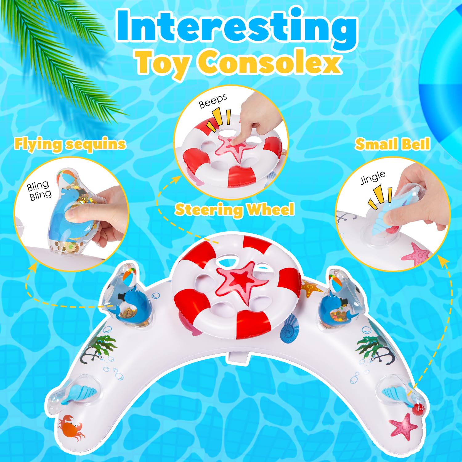 GleamJoy Baby Pool Float with UPF50+ Sun Protection Canopy, Inflatable Swimming Float for Baby 6-36 Months