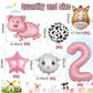 19 PCS Farm Animal Theme Party Balloons, Farm Cow Print Sheep Pig Donkey Mylar Foil Balloons Baby Shower Boy Girl 2nd Birthday Party Decor Supplies