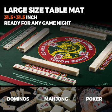 MUTEX 31.5 Inch Mahjong Mat for Table, Multi-Game Mat with 3MM Thick Non-Slip, Noise Reducing Surface with Drawstring Storage Bag - Perfect