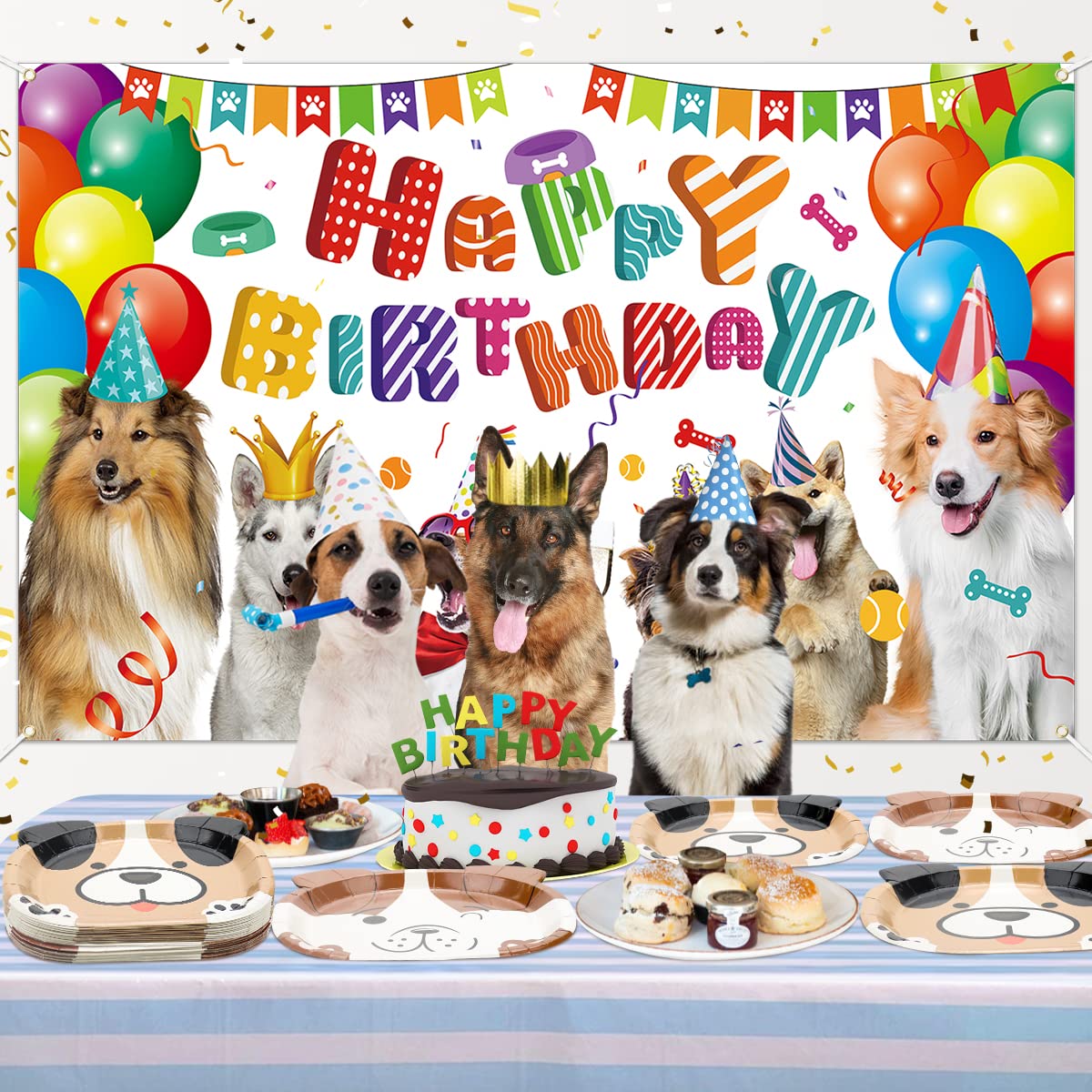 QUERICKY Dog Shaped Dinner Plates, Dog Birthday Party Disposable Plates, Dog Themed Party Tableware for Birthday, Party, Baby Shower, Puppy Theme