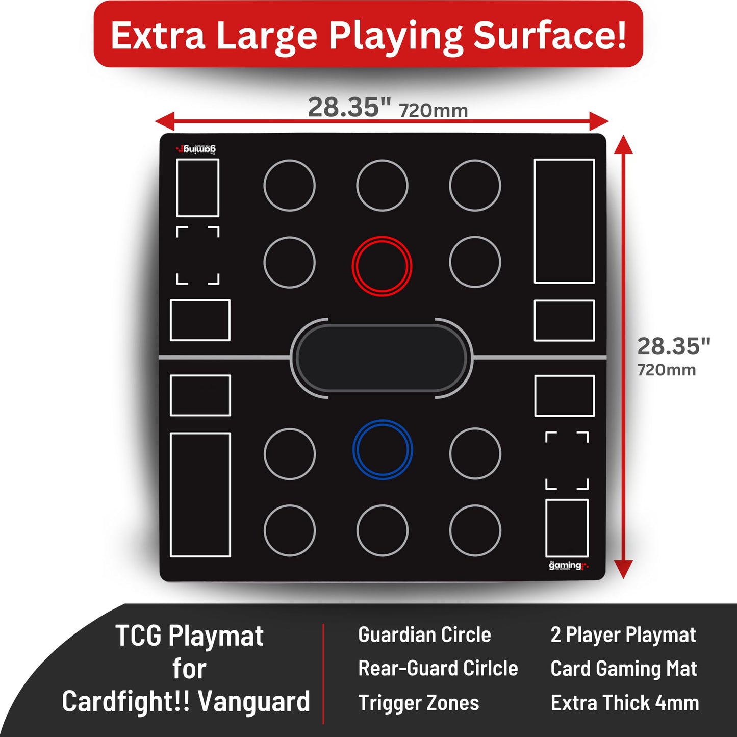 The Gaming Mat Company 2 Player CARDFIGHT!! Vanguard Gaming Mat for Vanguard TCG Cards - Deluxe 28" x 28" x 0.16" with Rear Guard & Guardian Circles