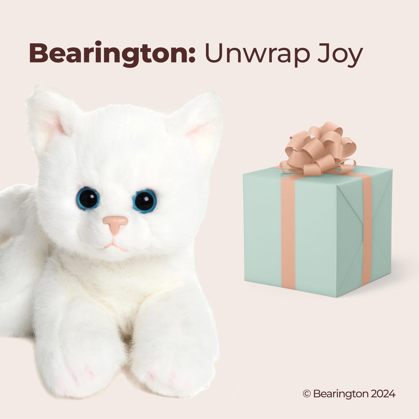 Bearington Lil' Muffin White Cat Stuffed Animal - 8" Adorable White Cat Plush Toy with Soft Fur and Lifelike Details - Cute and Cuddly Stuffed Kitten