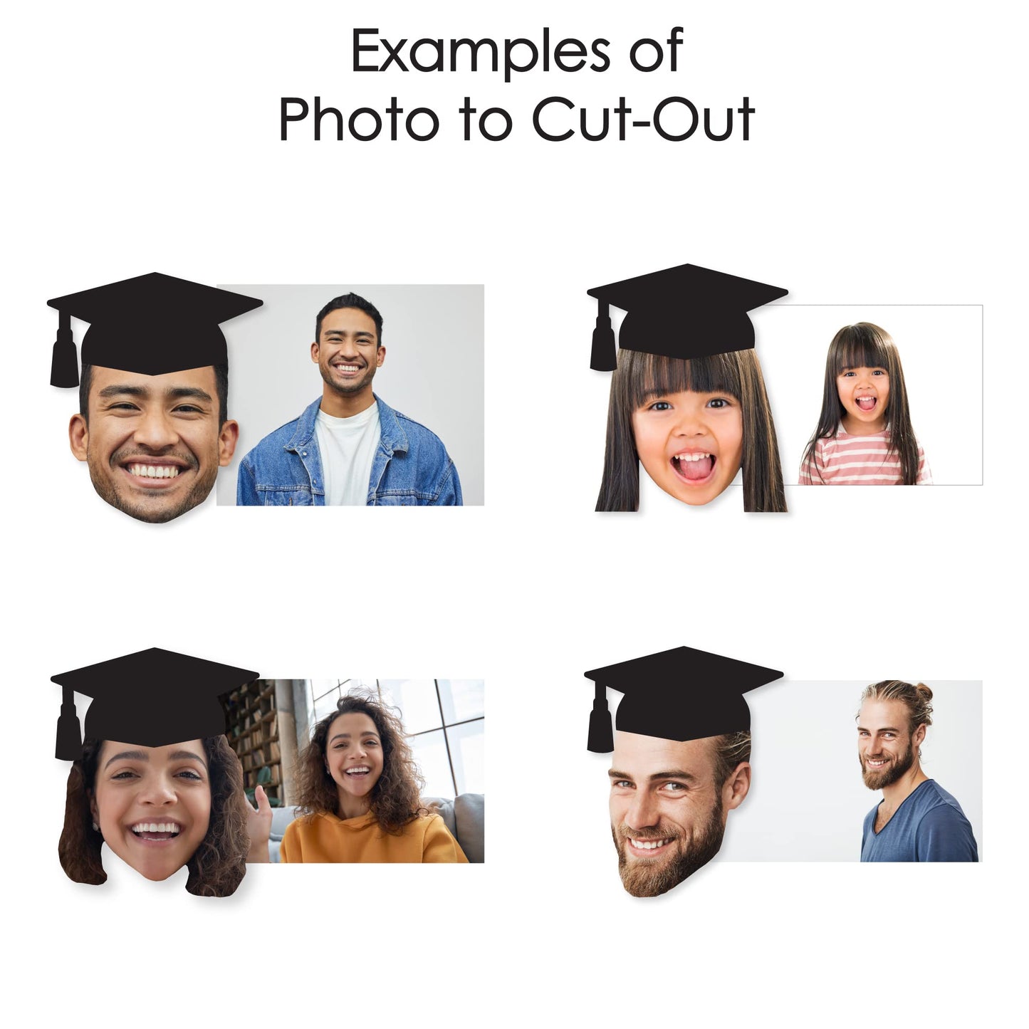 Big Dot of Happiness Grad Cap Fun Face Cutout Centerpiece Sticks - Custom Graduation Photo Head Cut Out Table Toppers - Upload 1 Photo - Set of 15