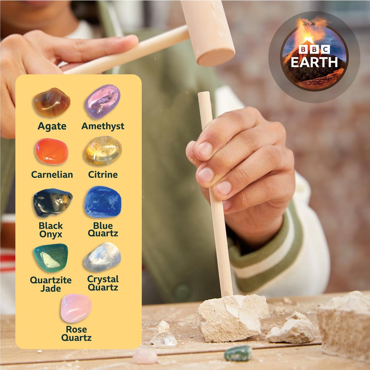BBC Earth Excavate & Discover Gemstone Dig, Dig Up 9 Real Gemstones & Make Keychains, Rock Digging Excavation Kit, STEM Learning Kit, Kids Science