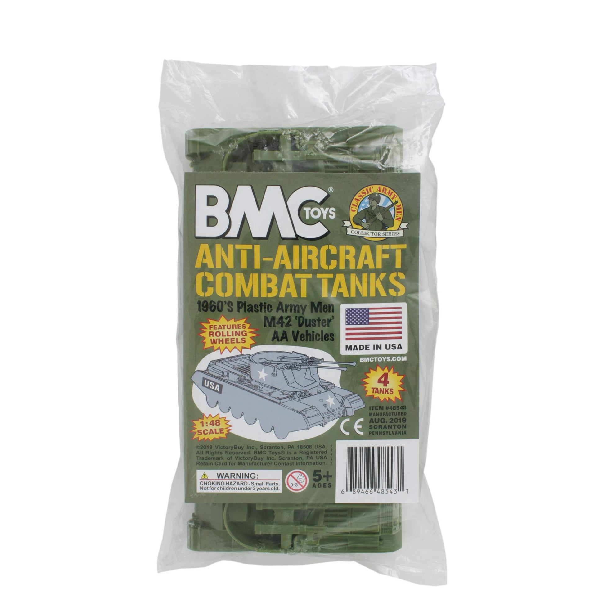 BMC Classic Payton Anti-Aircraft Tanks - 4pc OD Green Plastic Army Men Vehicles
