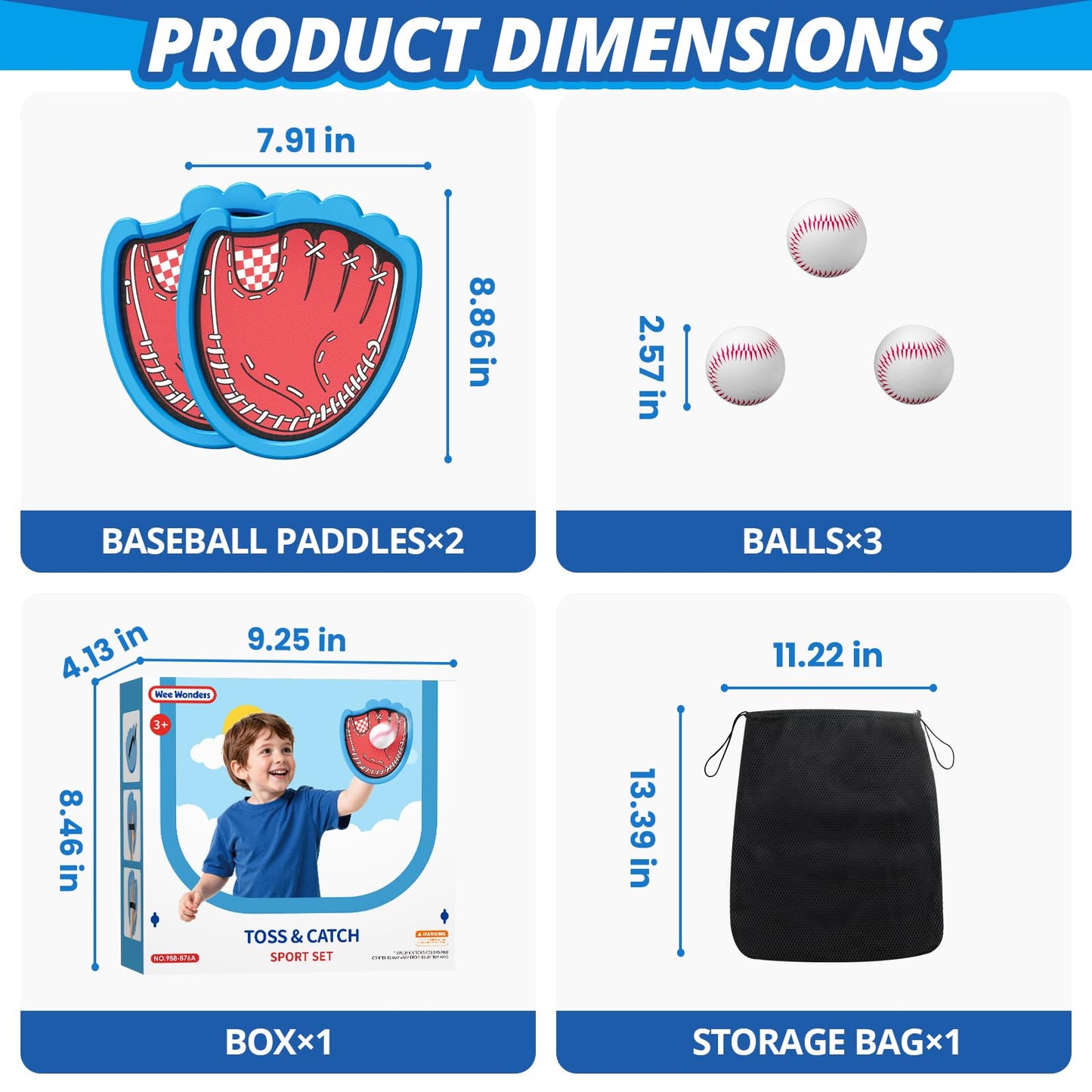 Wee Wonders Toss and Catch Ball Set, Kids Baseball Glove, Blue
