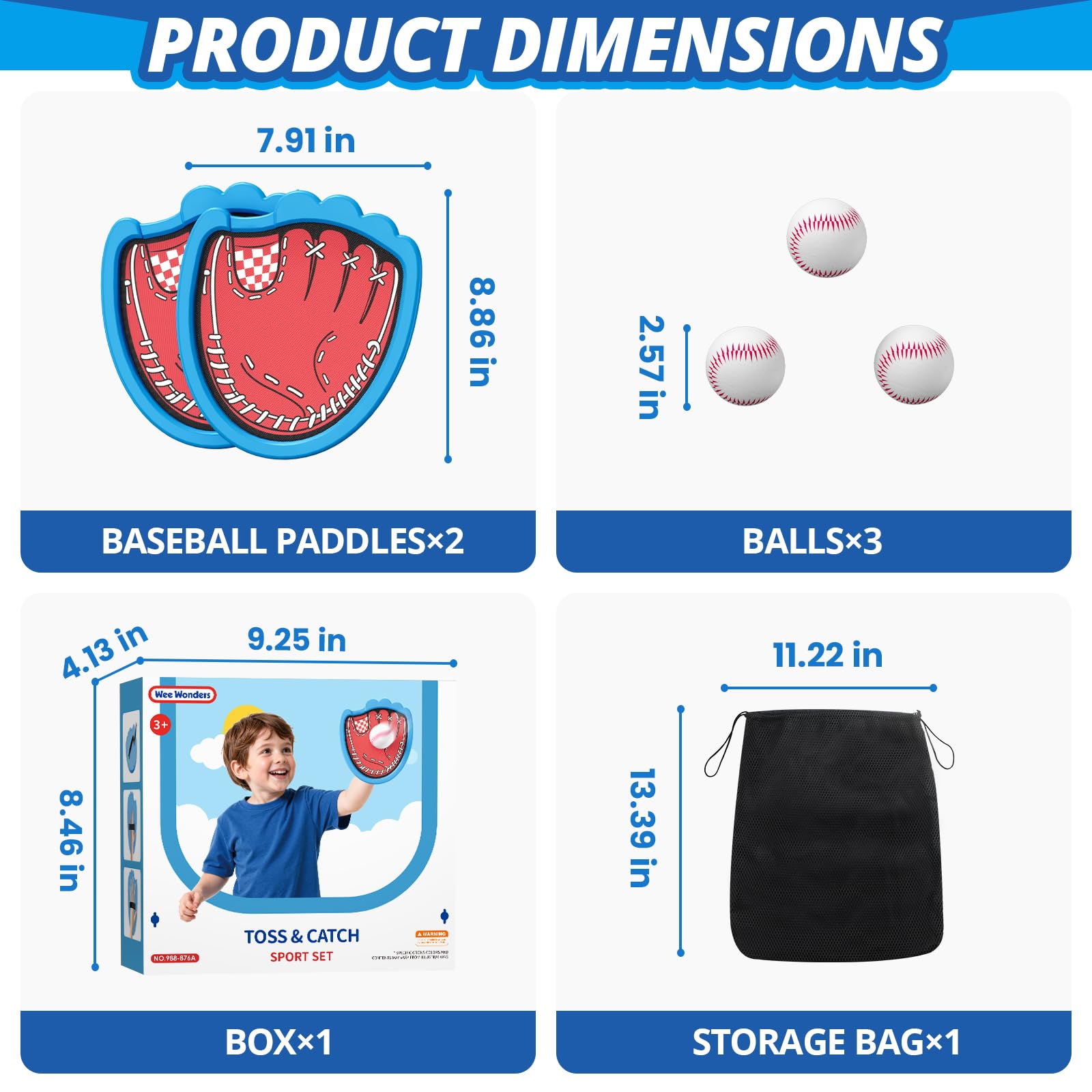 Wee Wonders Toss and Catch Ball Set, Kids Baseball Glove, Blue