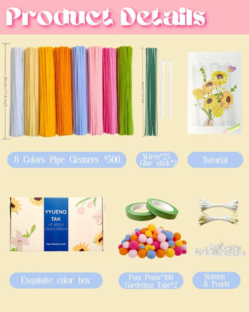 YYUENG TAK 500 Pcs Dopamine Colors Pipe Cleaners Flower kit,Chenille Stems for DIY Art Projects Creative Gift,Pipe Cleaners Craft