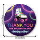 2"" Round Neon Rainbow Glow Roller Skating Thank You Party Favor Stickers - Set of 40